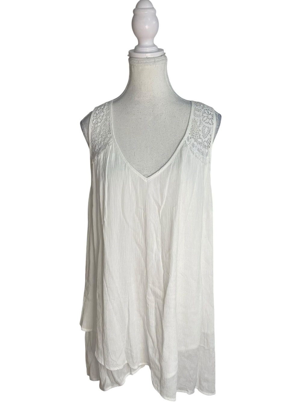 Karen Kane V-Neck Sleeveless Lace Yoke Tank Top White